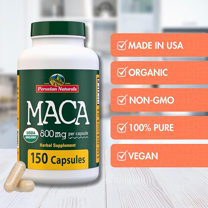 Peruvian Naturals Organic Maca Root Capsules for Women & Men 2400mg per Serving - 300 Pills of Black, Red, Yellow Maca Supplement - Gelatinized Macaroot, Non-GMO, Vegan (2 Pack)