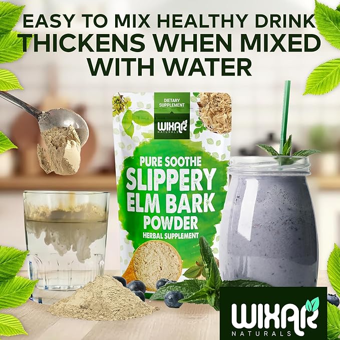 WIXAR Slippery Elm Bark Powder - Soothe Digestive Health, Sore Throat, Acid Reflux - Made from Inner Bark, Natural & Gluten-Free Blend, GMO-Free, Vegan Friendly - Herbal Supplement Powder - 5oz