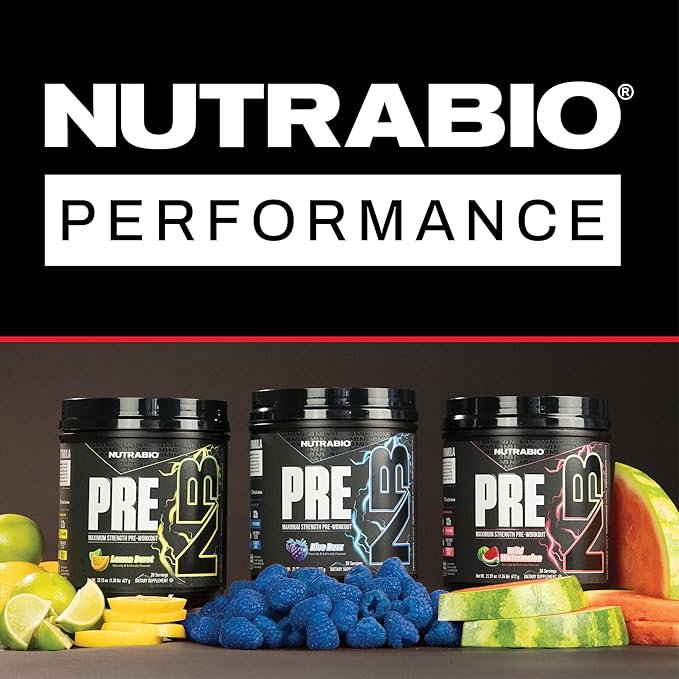 NutraBio PRE Workout Powder - New Formula- Sustained Energy, Mental Focus, Endurance - Beta Alanine, Caffeine, Electrolytes - 20 Servings - Paradise Punch