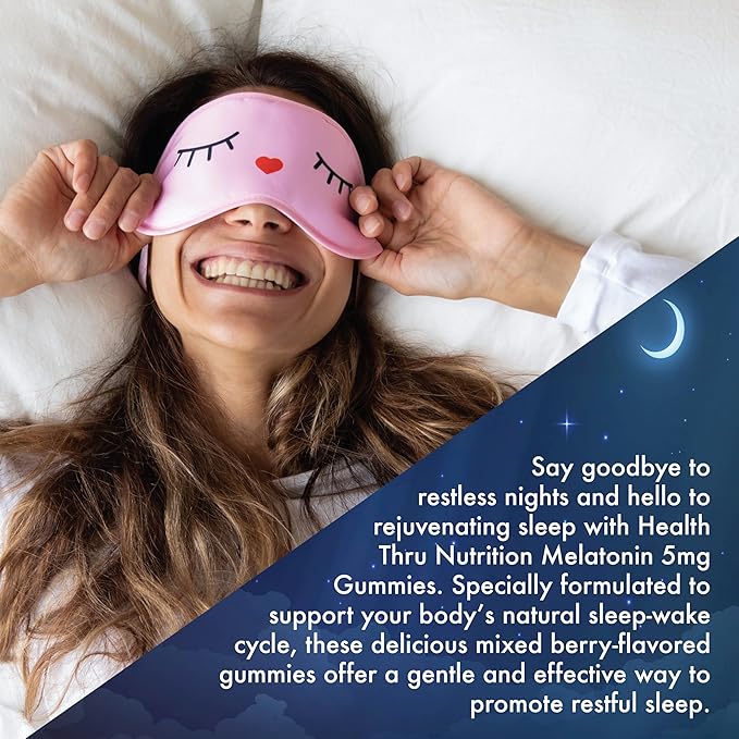 Health Thru Nutrition Melatonin 5mg Gummies | 45 Count Mixed Berry Flavor with Child-Resistant Cap | Gentle Restful Sleep Support Supplement | Non-GMO, Gluten-Free, Vegan-Friendly