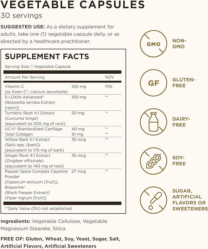 Solgar No. 7, 30 Vegetable Capsules - Joint Support & Comfort - Increased Mobility & Flexibility - Supplement for Men & Women - With Ester-C Vitamin C - Gluten Free, Non GMO, Dairy Free - 30 Servings