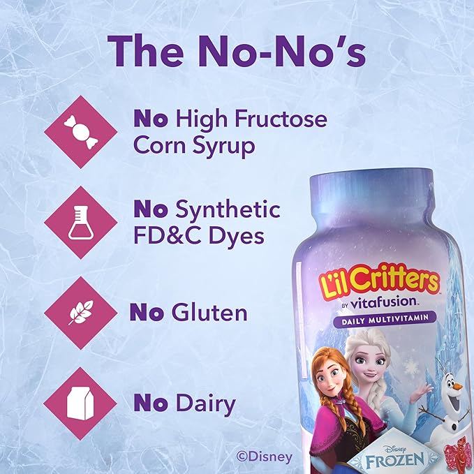 L'il Critters Frozen Daily Kids Multivitamin Gummies Assorted Berry Flavors for Ages 2+ Toddlers and Kids, Disney Multivitamin Gummies with 11 Essential Nutrients, 95-190 Day Supply, 190 Gummies
