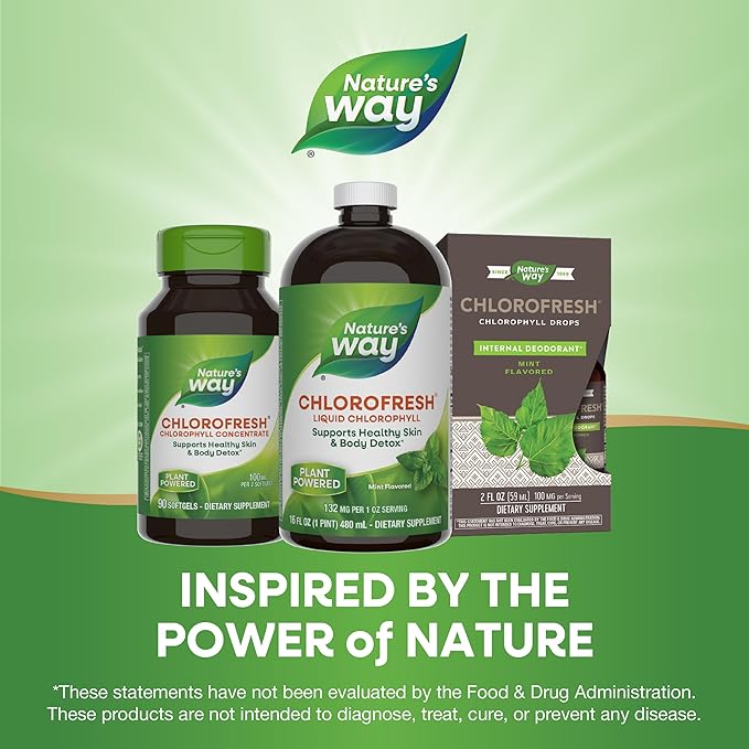 Nature's Way Chlorofresh, Liquid Chlorophyll, Supports Healthy Skin & Body Detox*, Internal Deodorant*, Supports Liver Detoxification Pathways*, Mint Flavored, 16 Fl. Oz