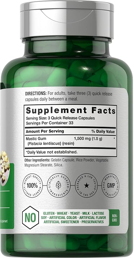 Horbäach Mastic Gum Capsules 1500mg 100 Count | Non-GMO & Gluten Free