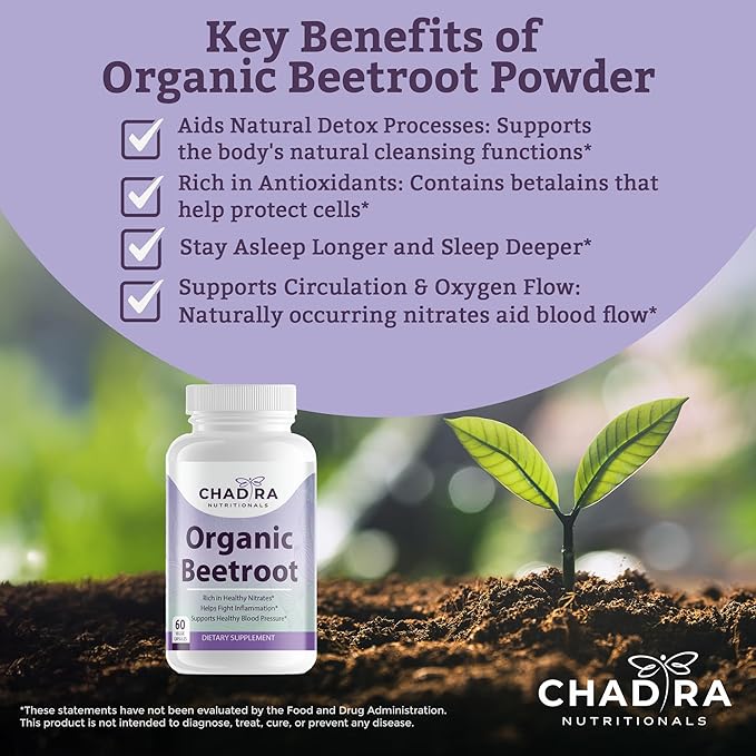 Organic Beet Root Capsules โ Beets for High Blood Pressure, Immune Support & Heart Health with 1,300 mg Organic Beet Root Powder โ Gluten Free, Vegan, No Added Sugar โ 60 Capsules