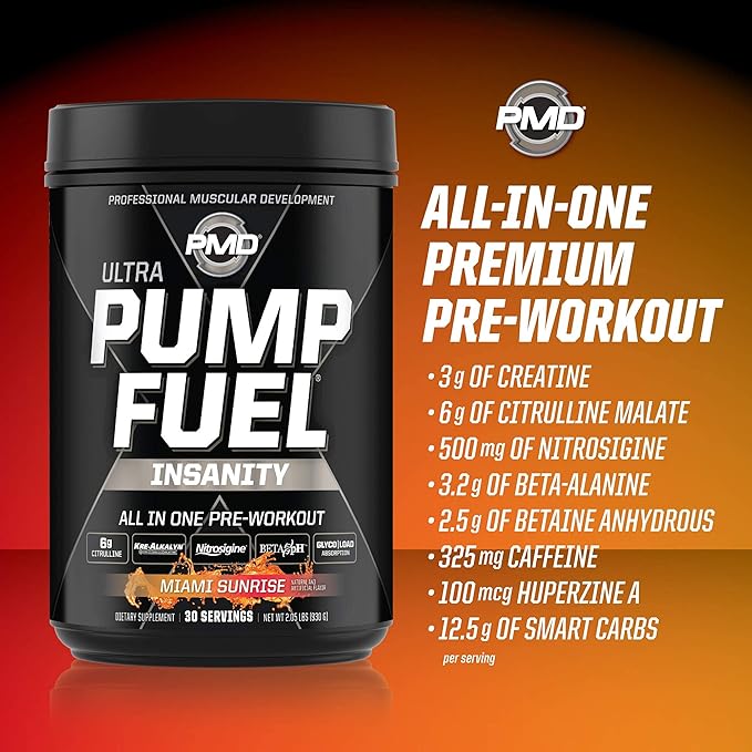 PMD Sports PMD Sports Ultra Pump Fuel Insanity - Pre Workout - Miami Sunrise (30 Servings) & PMD Sports Omega Cuts Elite Thermogenic Fat Burner (90 Softgels)