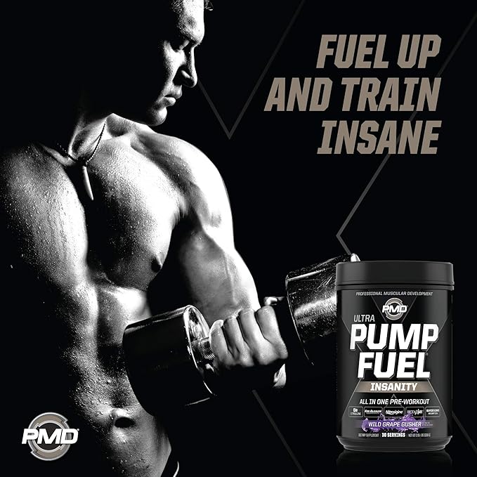 PMD Sports Ultra Pump Fuel Insanity - Pre Workout - Grape Gusher (30 Servings) Sports Omega Cuts Elite Thermogenic Fat Burner (90 Softgels)