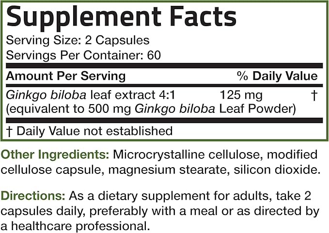 Bronson Ginkgo Biloba Extra Strength Supports Brain Function & Memory Support, 120 Vegetarian Capsules