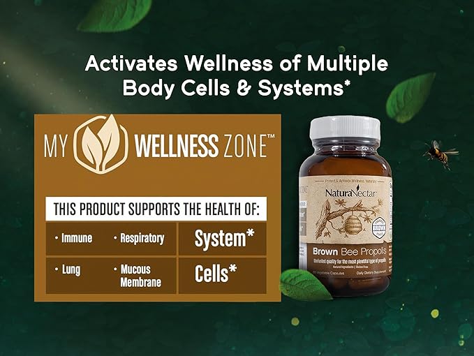 NaturaNectar - Brown Bee Propolis - NSF Contents Certified - Premium Brazilian Propolis - Gluten-Free Supplement with Flavonoids, FLAV-B and PWE - Naturally Sourced Through Ethical Beekeeping (60pcs.)