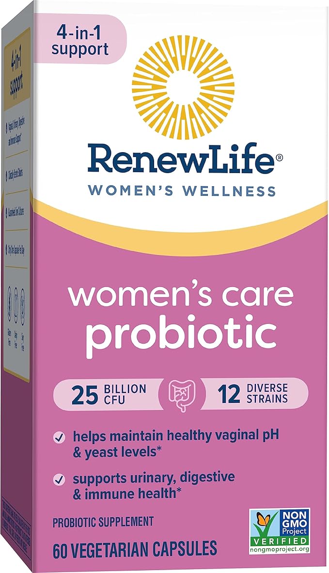 Renew Life Women's Probiotic Capsules, Supports pH Balance for Women, Vaginal, Urinary, Digestive and Immune Health, L. Rhamnosus GG, Dairy, Soy and Gluten-Free, 25 Billion CFU - 60 Ct