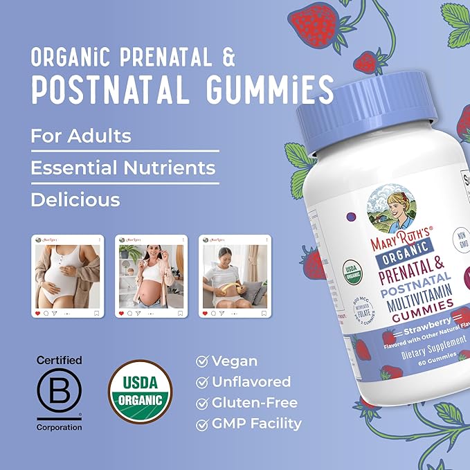 MaryRuth Organics Prenatal Vitamins for Women | USDA Organic Prenatal Gummies | Postnatal Vitamins for Women Breastfeeding | Methylfolate 800 mcg DFE | Iodine | Vegan | Non GMO | 30 Servings