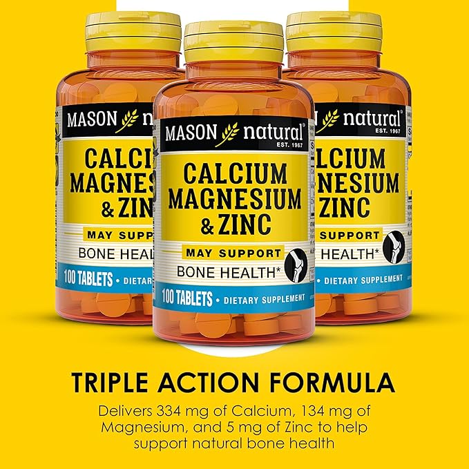 Mason Natural Calcium Magnesium & Zinc, 300,Day Supply, Supports Normal Bone Health & Immune System Booster, 3 Pack