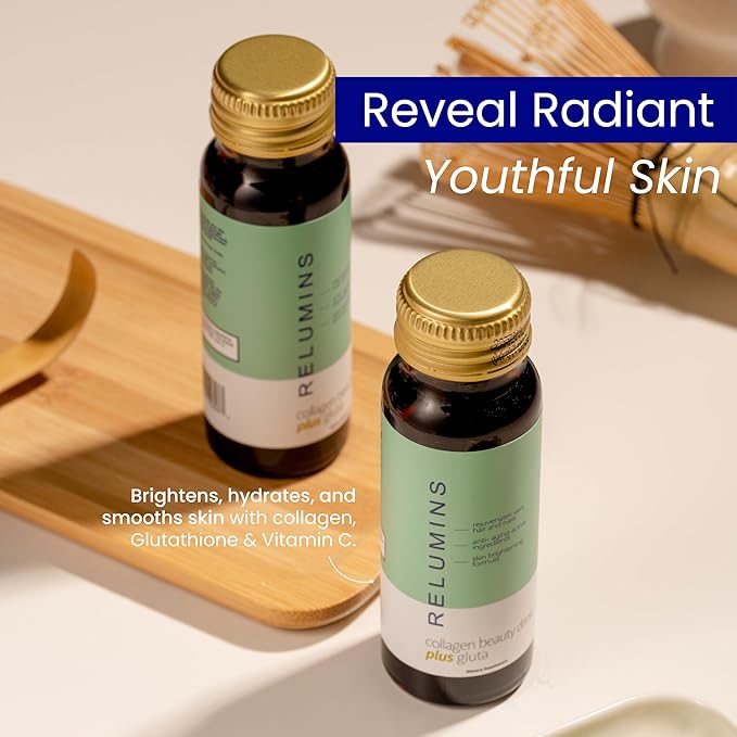 Relumins Advance Rejuvenating Collagen Beauty Drink with Glutathione, Hyaluronic, CoQ10, EGCG, Resveratrol & More - Fight Signs of Aging with All-Natural Ingredients - Apple Flavor- Ten 50mL Drinks
