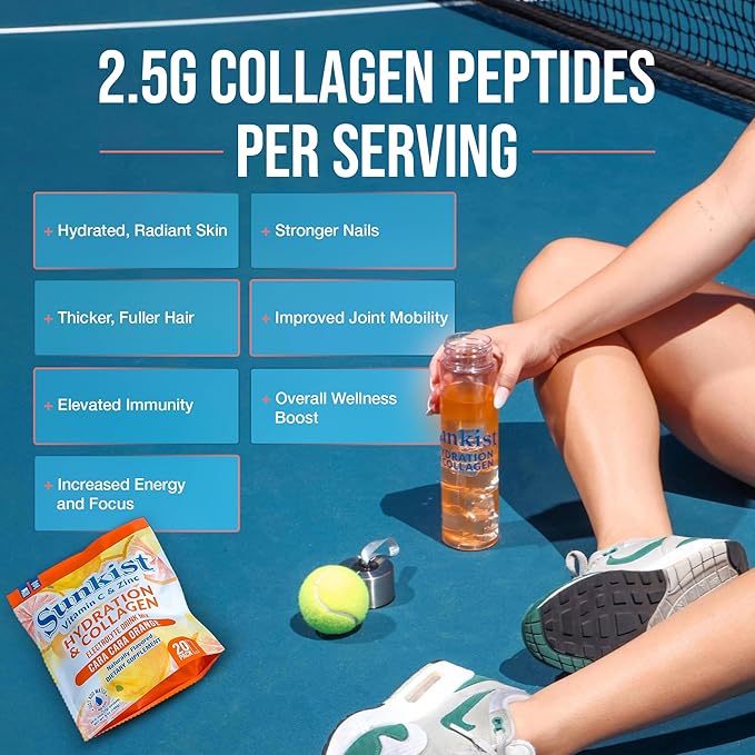 The Frozen Bean Sunkist Collagen Drink Mix - Hydration Cara-Cara Orange Electrolyte Drink for Women with Vitamin C, Zinc, Collagen Peptides, Naturally Flavored - 20 Packs