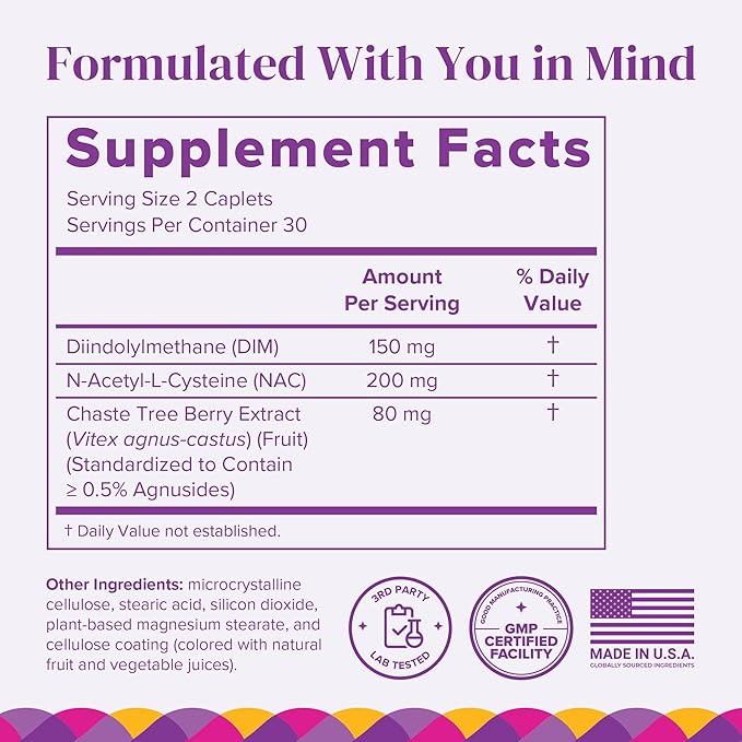 BariMelts Hormonal Balance+ for GLP-1 Users and Bariatric Patients - DIM, NAC & Chasteberry Supports Hormone Balance for Women - 60 Smooth-Coated Caplets (1-Month Supply)