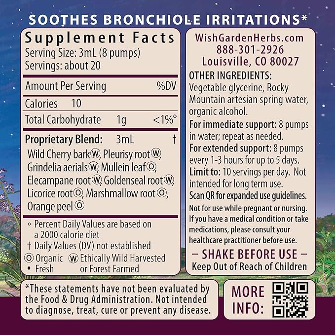 WishGarden Herbs Serious Cough Soothing & Quieting - Fast-Acting Herbal Cough Suppressant for Adults, Dry Cough Relief and Cough Expectorant, Soothes Throat Irritation and Chest Decongestant, 4oz