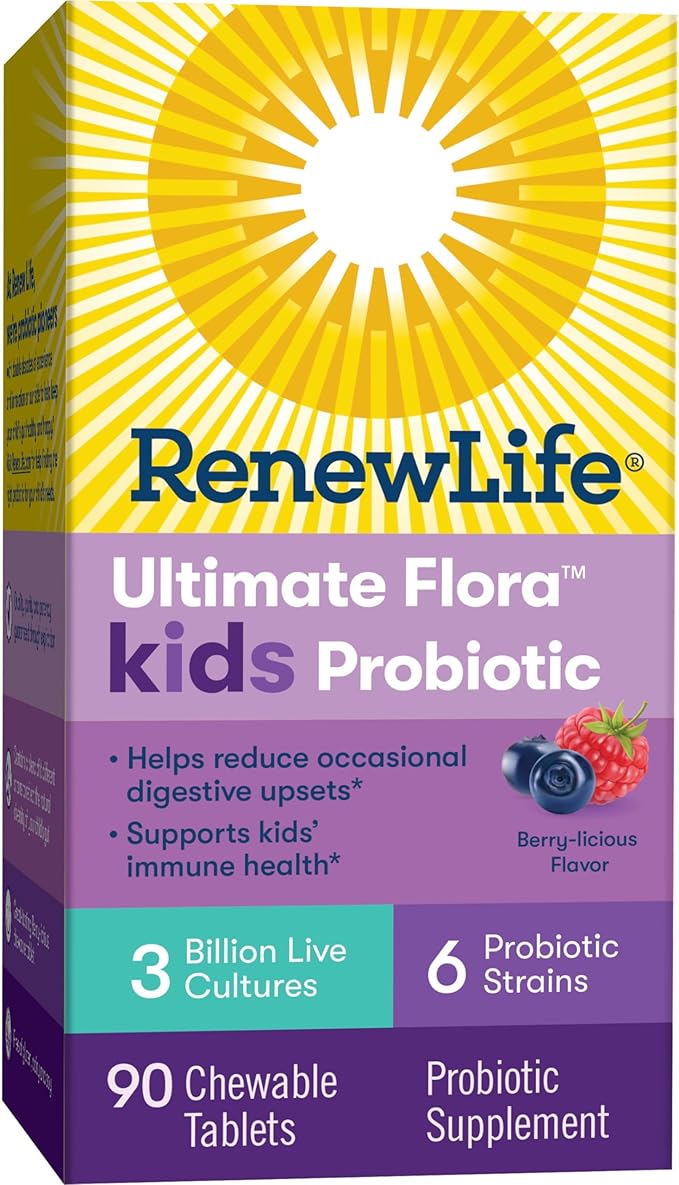 Renew Life Kids Probiotic Gummies, Supports Digestive & Immune Health, Soy, Dairy & Gluten Free, Berry, 90 Chewable Tablets