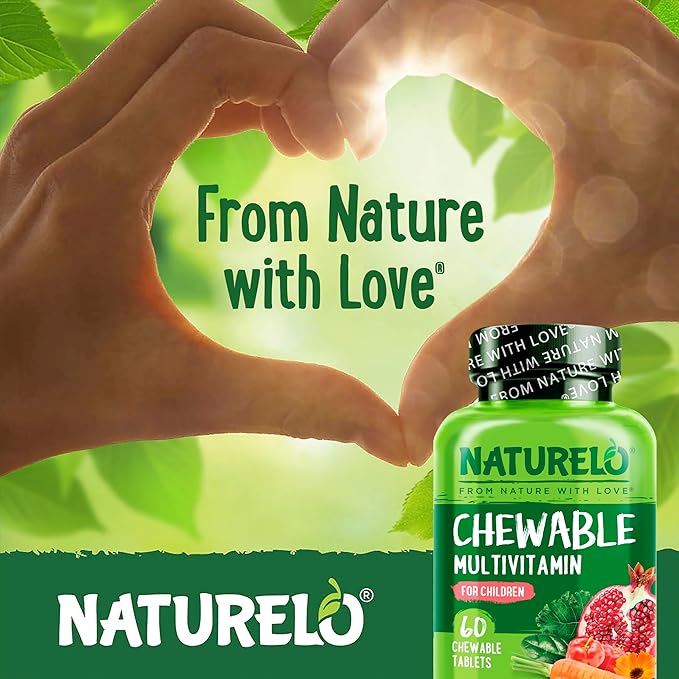 NATURELO Chewable Vitamin for Kids – Multivitamin with Whole Food Organic Fruit Blend - 60 Tablets for Children (Pack of 2)