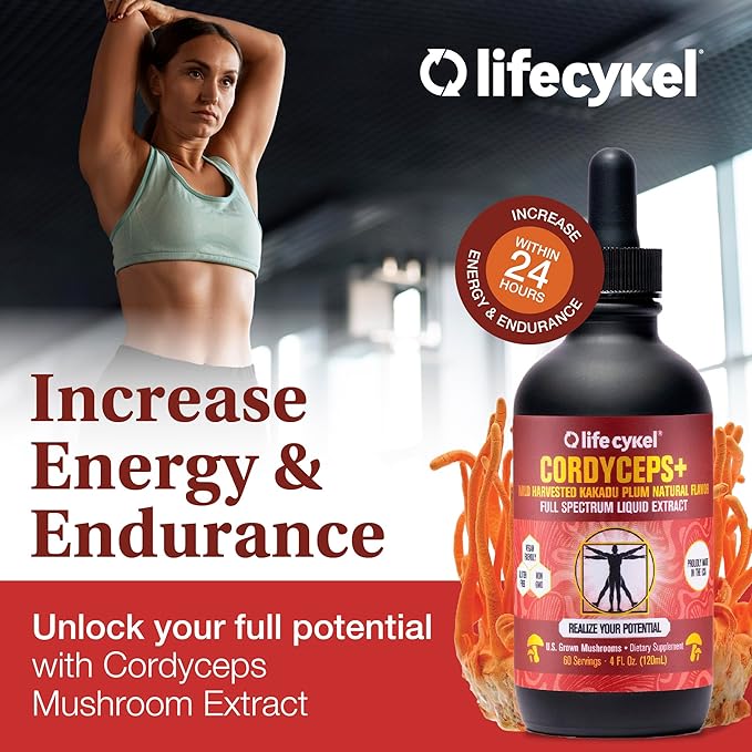 Lifecykel Professional Athletes Pack - Reishi, Lions Mane & Cordyceps Mushroom Extract- Full-Spectrum Mushroom Tincture for Energy, Focus and Immune Health- Vegan, Non-GMO Formula