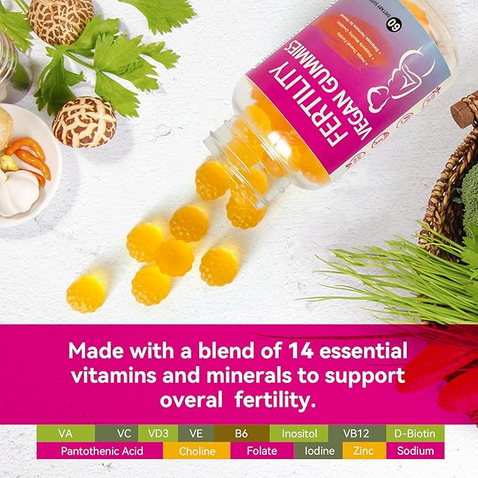 Fertility Gummies for Women to Get Pregnant Fast, Folic Acid Conception Gummies to Boost Fertility for Her, 60 Count Fertility Vitamin Gummy Support Hormone Balance, Ovulation & Period Cycle