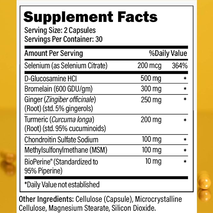 Total Joint Support Supplement - Joint Supplements for Men | Glucosamine, Chondroitin, Selenium & Bromelain | 60 Capsules, Joint Supplement Made in USA