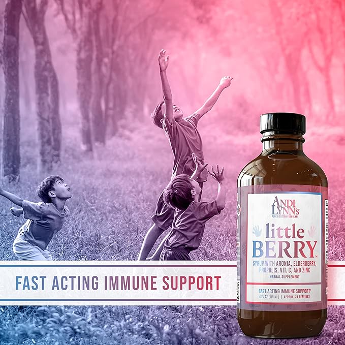 Andi Lynn’s LittleBerry, Elderberry Syrup for Kids - Organic Vitamin C & Zinc, Herbal Supplement - Fast-Acting Immune Support, 4oz - Pure Elderberry Syrup for Children's Wellness
