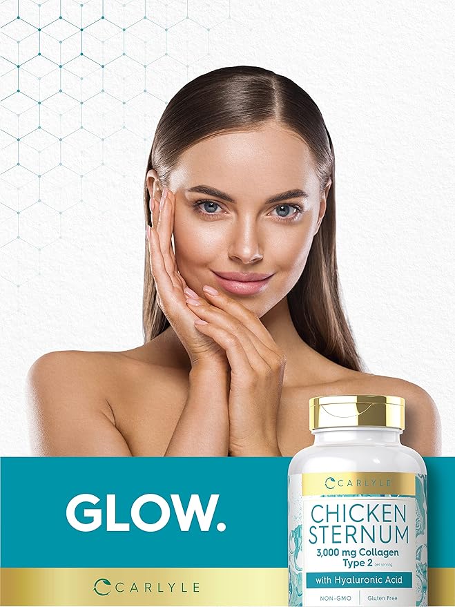 Carlyle Chicken Sternum Cartilage Collagen Capsules | Type II 3000mg | 120 Pills | with Hyaluronic Acid | Non-GMO, Gluten Free