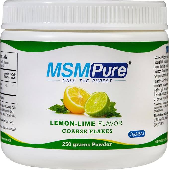 KALA HEALTH MSMPure Lemon Lime Flavored Coarse MSM Powder Flakes – Organic Sulfur for Joint Flexibility, Skin Appearance, and Hair & Nail Support – 8.8 oz, USA Made, Distilled Crystals