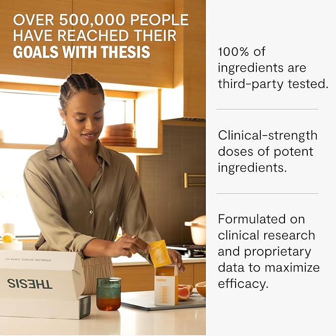 Thesis Energy - Energy Supplements - Promote Daily Energy & Focus with Choline, L Tyrosine, Teacrine & More - Nootropic Brain Support (24 Servings)