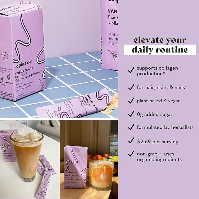 Vanilla Beauty Vegan Collagen Booster Creamer: Plant Based Collagen Support Smoothie Drink Vegan Blend Variety Pack | Vanilla Flavor || 3 Cartons, 10 Individual Servings per Carton