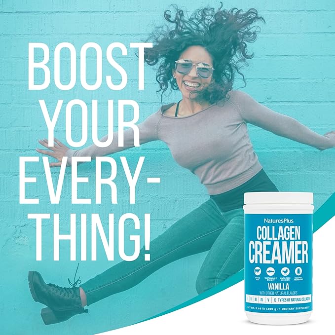 NaturesPlus Collagen Creamer, Vanilla - 0.66 lb Powder - Hair, Skin, Nail & Joint Health, Immune System Support - Non-GMO, Gluten Free - 12 Servings