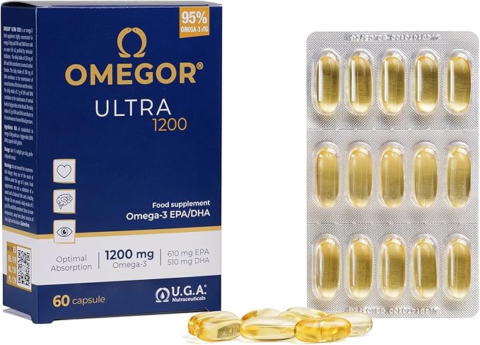 OMEGOR Omega 3 Fish Oil 1200mg Ultra - 610mg EPA and 510 DHA Omega3 IFOS Certified - High Bioavailability and No Aftertaste (60 Caps)