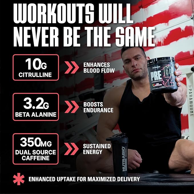 NutraBio PRE Workout Powder - New Formula- Sustained Energy, Mental Focus, Endurance - Beta Alanine, Caffeine, Electrolytes - 20 Servings - Wild Watermelon
