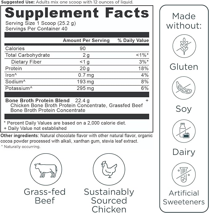 Ancient Nutrition Grass Fed, Cage Free, Bone Broth Protein Powder, 20g Protein, Hydrolyzed Collagen Peptides, Keto & Paleo Friendly, Supports Joint, Gut Health, Chocolate, 40 Servings