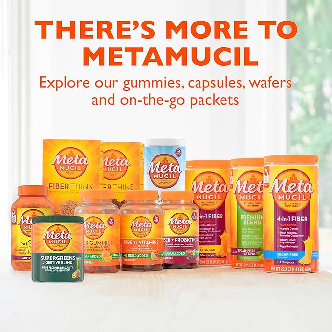 Metamucil Greens SuperFood Powder Fiber Supplement for Digestive Health* and Regularity*, Gluten Free Plant-Based Stevia, Great Taste Kiwi Apple Flavored, 3g Dietary Fiber per Serving, 42 Servings