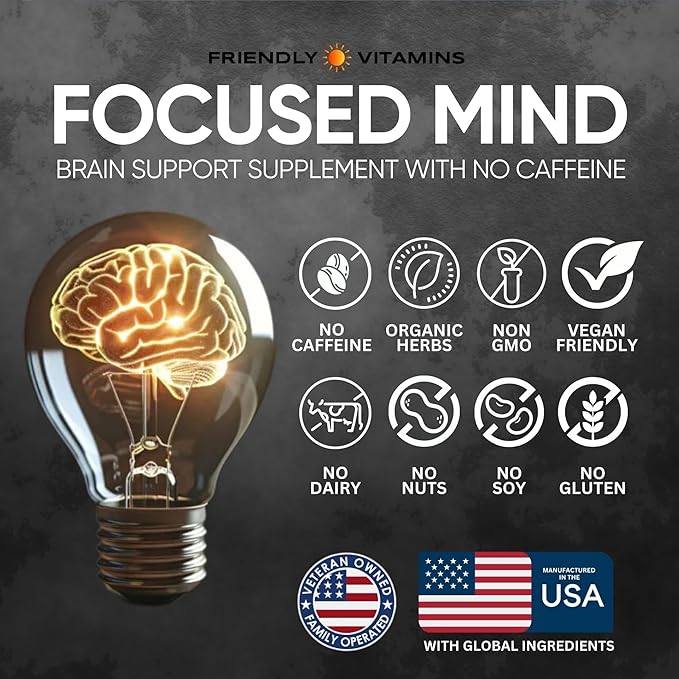 Focused Mind โ Daily Brain Supplement for Memory and Focus Support | Nootropic for Concentration, Mental Clarity, and Brain Energy | Cognitive Supplement for Work, School, or Everyday Demands