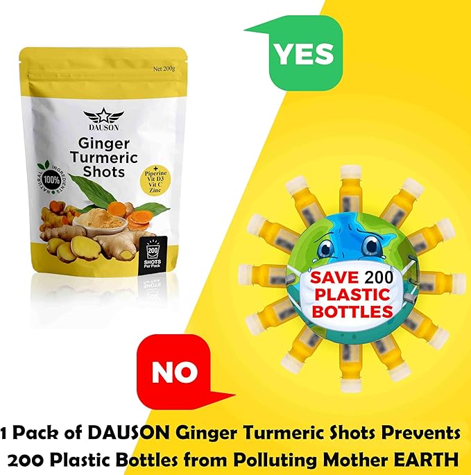 Ginger Shots with Turmeric, Piperine, Vitamins, Zinc & Orange | High Bioavailability Supplement for Joint, Heart, Brain, Gut & Skin | Curcumin Immune Support | 200 Shots
