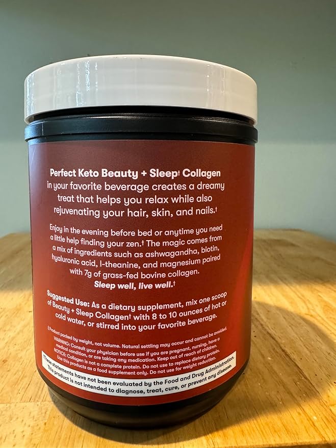 Perfect Keto Beauty + Sleep Grass Fed Collagen Peptides Protein Powder with Ashwagandha, Magnesium, Biotin, Hyaluronic Acid, L Theanine, Hair, Skin, Nails & Relaxation Support, Mexican Hot Chocolate
