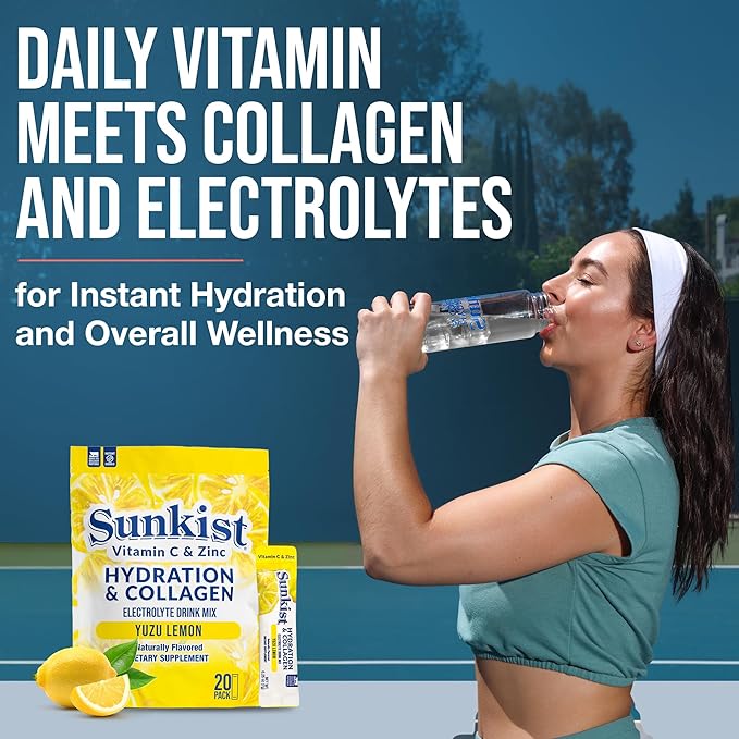 The Frozen Bean Sunkist Collagen Drink Mix - Hydration Yuzu Lemon Electrolyte Drink for Women with Vitamin C, Zinc, Collagen Peptides, Naturally Flavored - 20 Pack