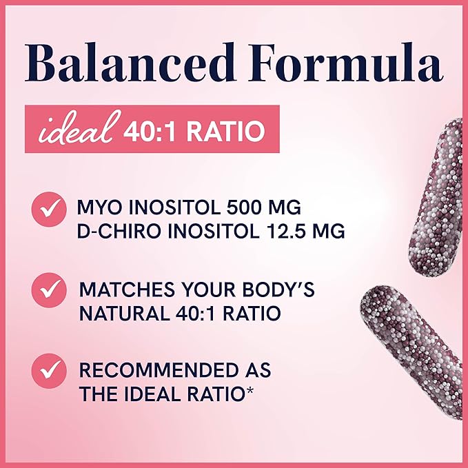 Myo-Inositol & D-Chiro Inositol for Hormone Balance for Women | Microbeadlets to Regulate Menstrual Cycle & Support Ovarian Health | 40:1 Ratio Myo & D Chiro | Non-GMO | 120 Ct (2 Month Supply)