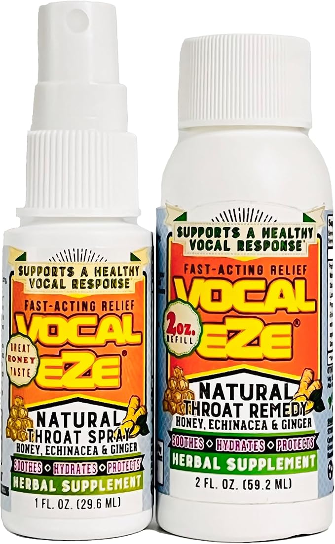 Vocal Eze 1oz Throat Spray & 2oz. Refill | Relieve Sore, Hoarse, Fatigue, Dryness of Throat | Herbal Immune Support, All Natural Ingredients