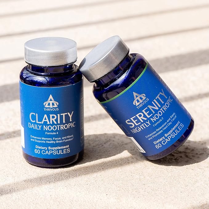 Thrivous Clarity and Serenity Stack - Enhance Memory, Focus & Mood - Enhance Relaxation & Sleep - Advanced Nootropic Supplement - Includes Clarity & Serenity - 2 Bottles - 120 Capsules