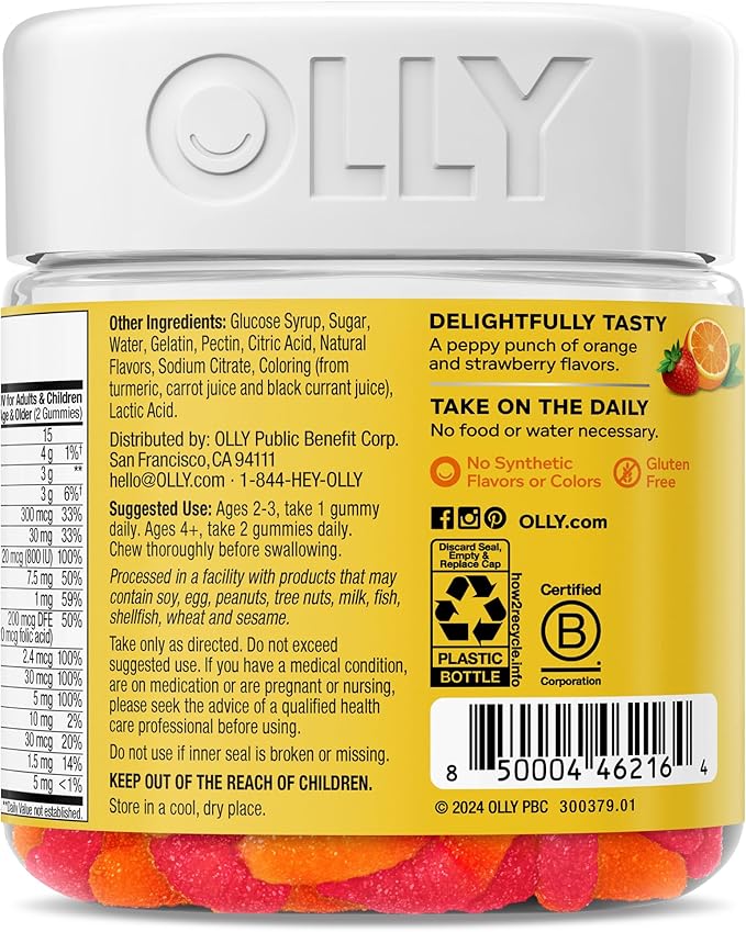 OLLY Kids Multivitamin Gummy Worms, Overall Health and Immune Support, Vitamins and Minerals A, C, D, E, Bs and Zinc, Chewable Supplement, Sour Fruit Punch, 45 Day Supply (70 Count)