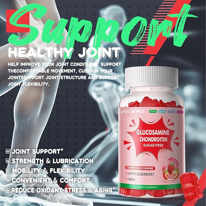 Glucosamine Chondroitin Gummies with MSM & Elderberry Extra Strength - Joint Support, Antioxidant Immune Support Supplement for Adults, Men & Women.90 Strawberry Gummies