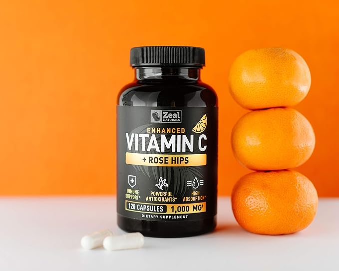 Vitamin C 1000mg with Rosehips (120 Capsules | 1000mg) Pure Vitamin C Capsules - Ascorbic Acid + Rose Hips for Powerful Immune System Support - High Dose Vitamin C for Adults Immune Support Vitamins