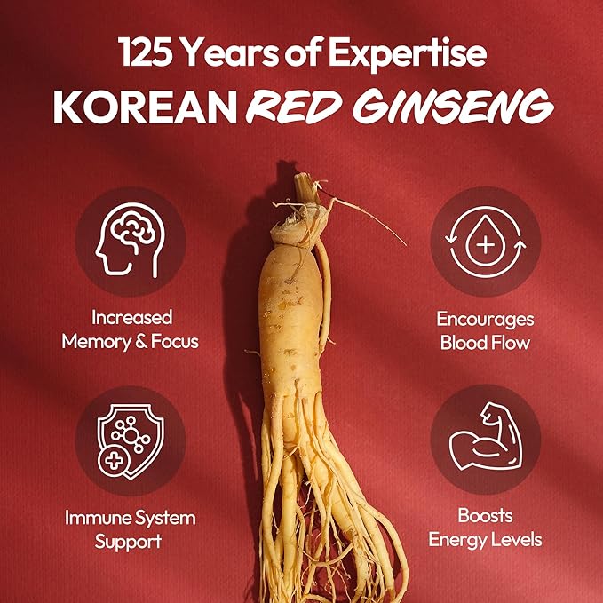 Korean Red Ginseng Extract Capsule Gold - Vegan Energy Supplements - Energy Boost & Immune Support, Caffeine Free & Non-GMO (600mg, 150 Capsules)