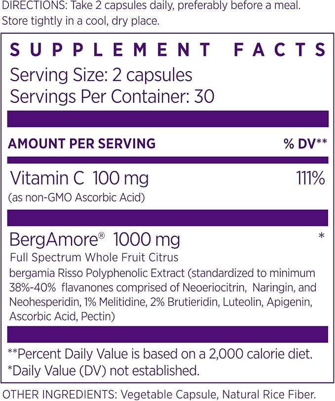 NAOMI Italian Citrus Bergamot 1000mg, Award-Winning Cardiologist Dvlpd High Potency, Clinically Shown to Support Healthy Cholesterol, Triglycerides, & Heart Health, w/ 7 Key Polyphenols, 30-Day Supply