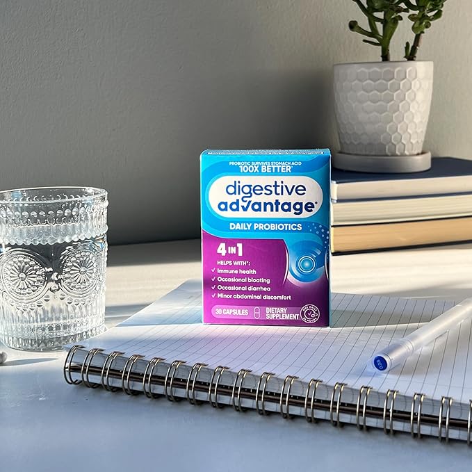 Daily Probiotic Capsule - Digestive Advantage 30 Capsules, Survives 100x Better, Lessens Bloating, Calcium, Promotes Digestive Health and Gut Flora, multi