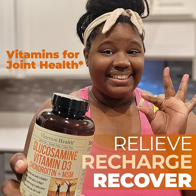 Glucosamine Chondroitin MSM with Vitamin D3, Boswellia, & Bromelain - Bone and Joint Support Supplement for Active Women & Men to Support Hair, Skin, Nails, Strong Bones, & Immune Health. 120 Tablets