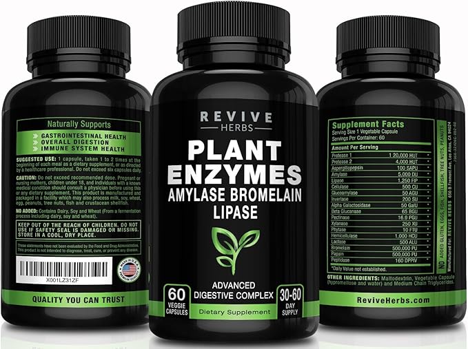 Advanced Plant-Based Digestive Enzymes: Boost Gut & Immune Health with Aspergillopepsin, Amylase, Bromelain & More for Bloating Relief & Overall Digestion